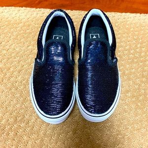 EUC Kids Sequin Vans Size 2.5. Black/Navy